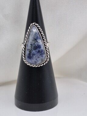 Sterling Silver Teardrop Pear Natural Blue Sodalite Size 6.5 Ring VERY PRETTY